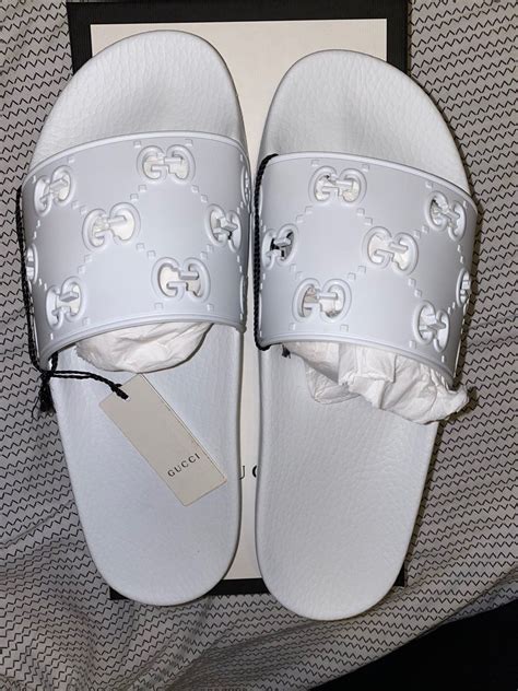 white gucci slides not ribbed|Gucci slides white cheap.